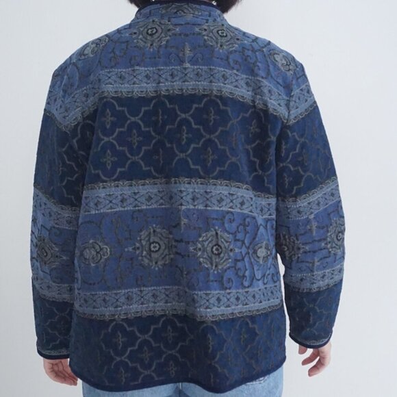 Vintage Tradition Country Navy Tapestry Zip Up Sweater Jacket 1 - Picture 3 of 10